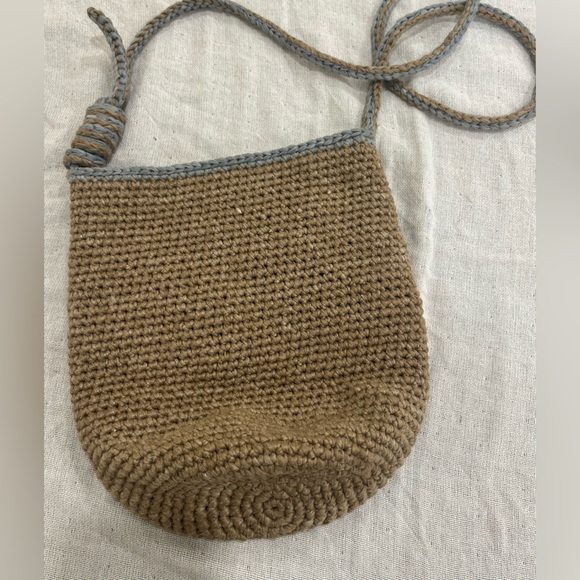 Handcrafted Brown and Blue Crochet Shoulder Bag - Picture 3 of 7